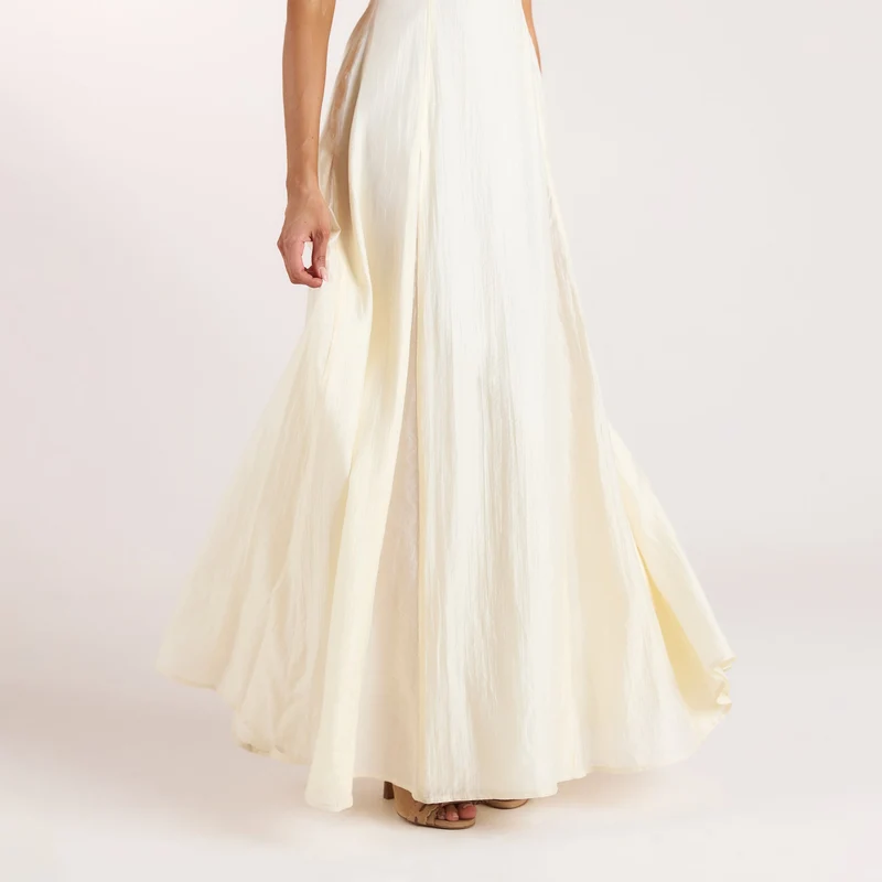Bestickter Maxikleid mit Korsetdetail - Buttercreme