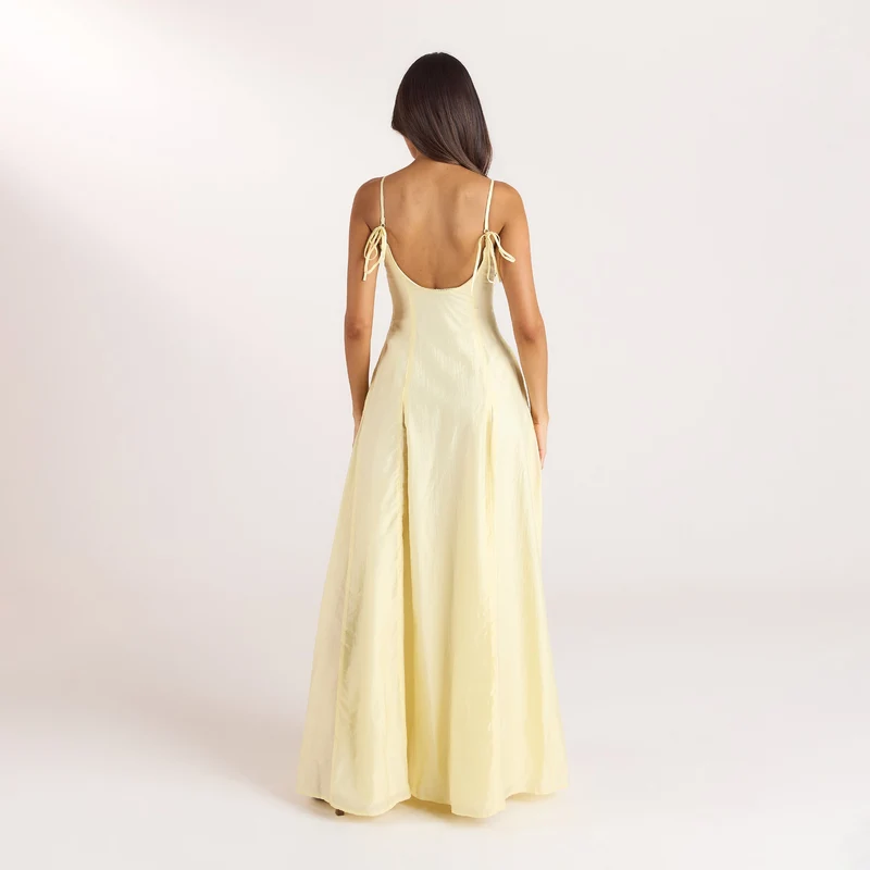 Bestickter Maxikleid mit Korsetdetail - Zitrone