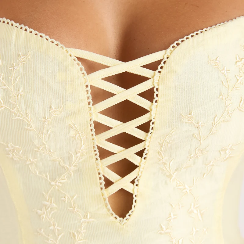 Bestickter Maxikleid mit Korsetdetail - Zitrone