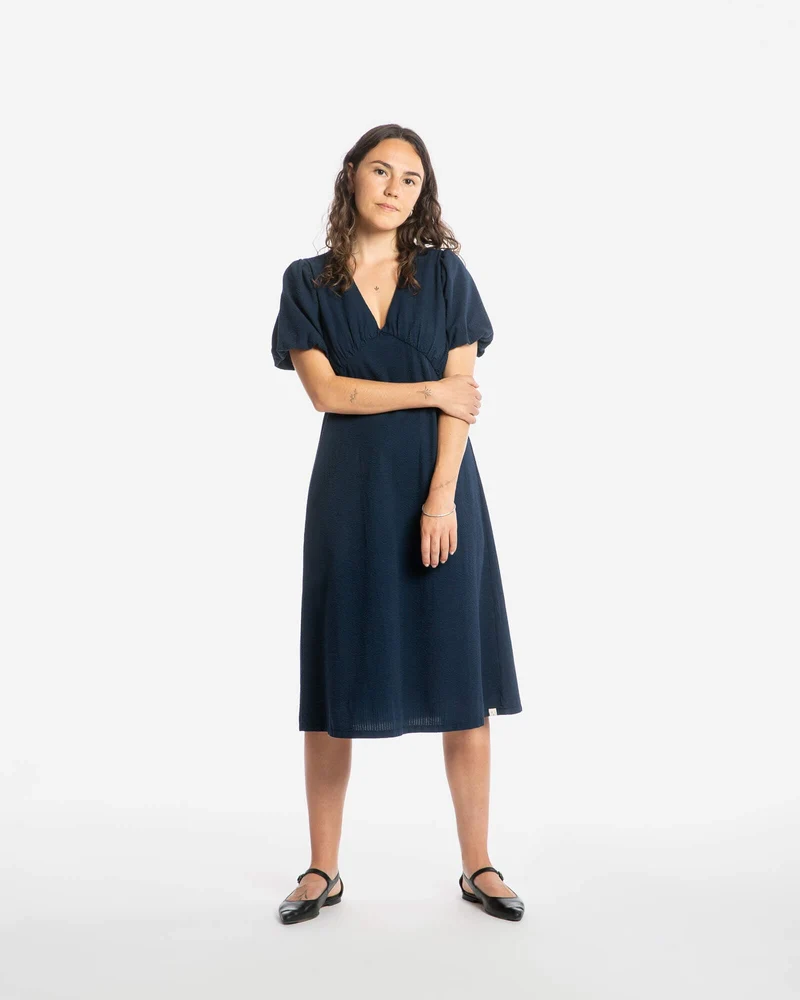 Dunkelblaues Kleid V-Neck aus 100% Bio-Baumwolle von Matona