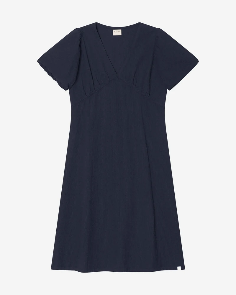 Dunkelblaues Kleid V-Neck aus 100% Bio-Baumwolle von Matona