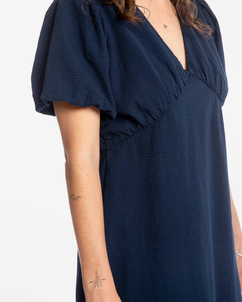 Dunkelblaues Kleid V-Neck aus 100% Bio-Baumwolle von Matona