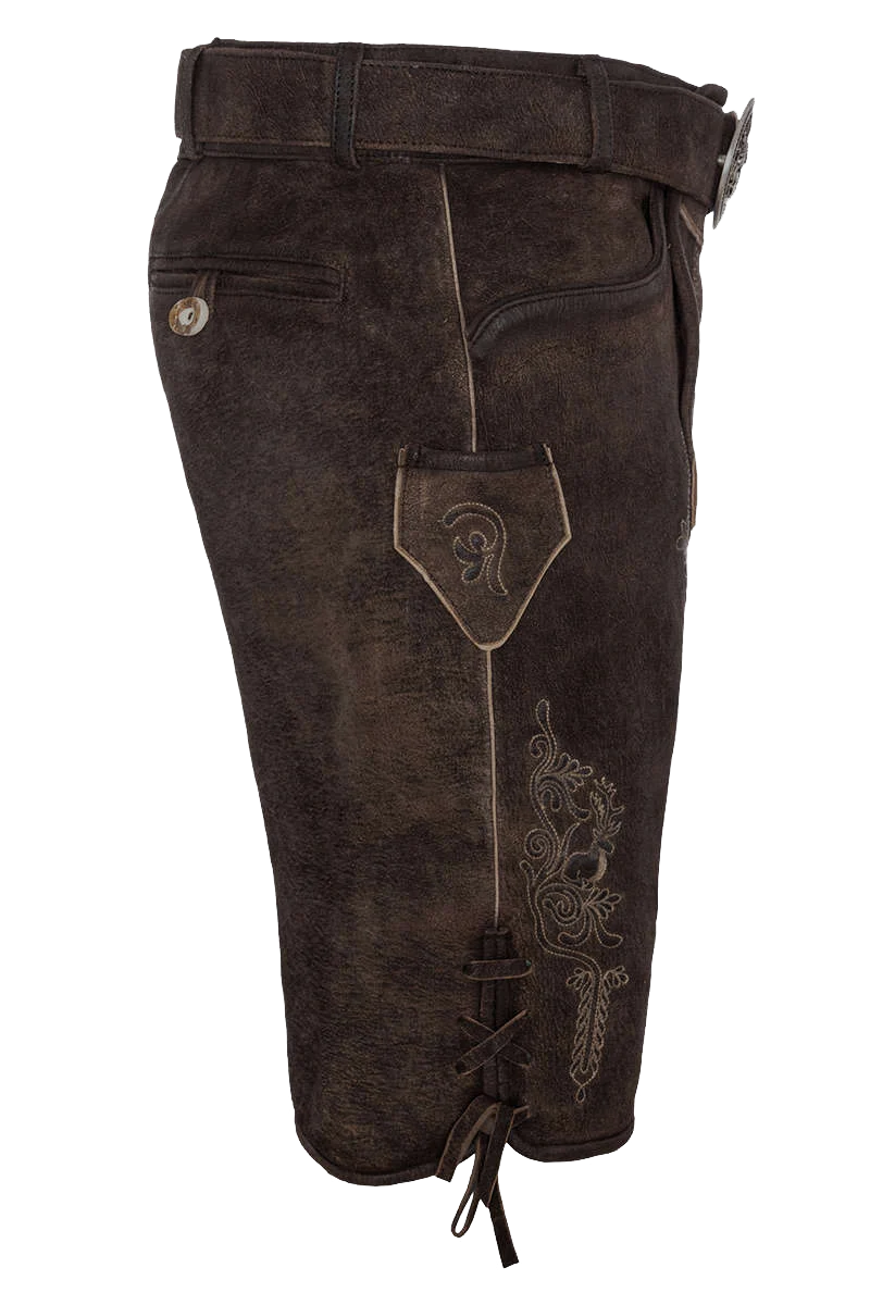 Premium-Lederhosenset kurz mit Gürtel+Träger dunkelbraun