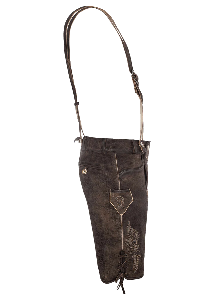 Premium-Lederhosenset kurz mit Gürtel+Träger dunkelbraun