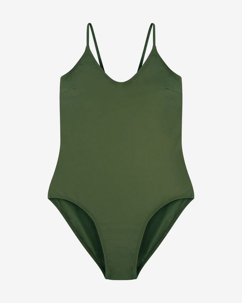 Dunkelgrüner Badeanzug V-Neck aus nachhaltigem Econyl von Matona