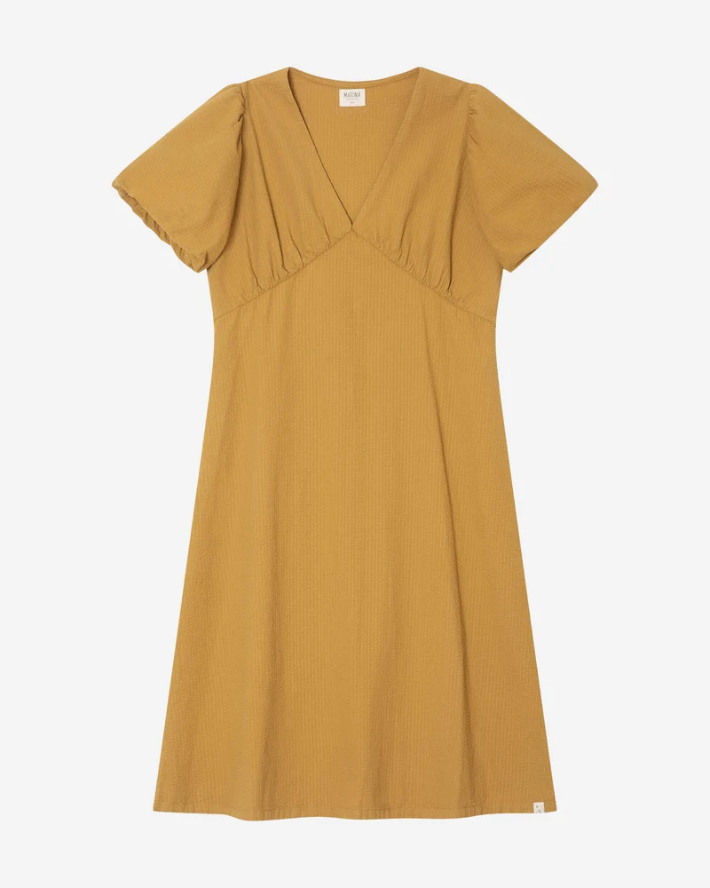 Dunkelgelbes Kleid V-Neck aus 100% Bio-Baumwolle von Matona