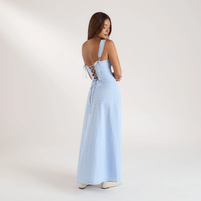Maxikleid mit Korsettrücken - Blau
