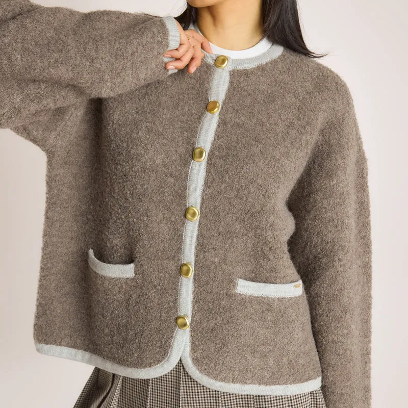 Gestrickte Wolljacke - Trüffel