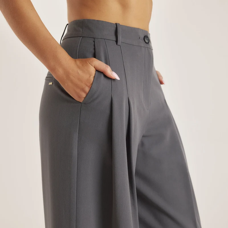 Tailored-Aufschlaghose - Anthrazit