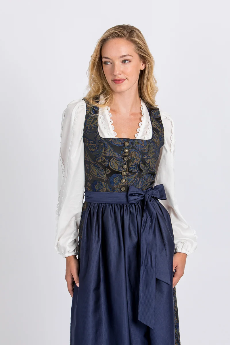 Almliebe Dirndl Fanni blau gemustert