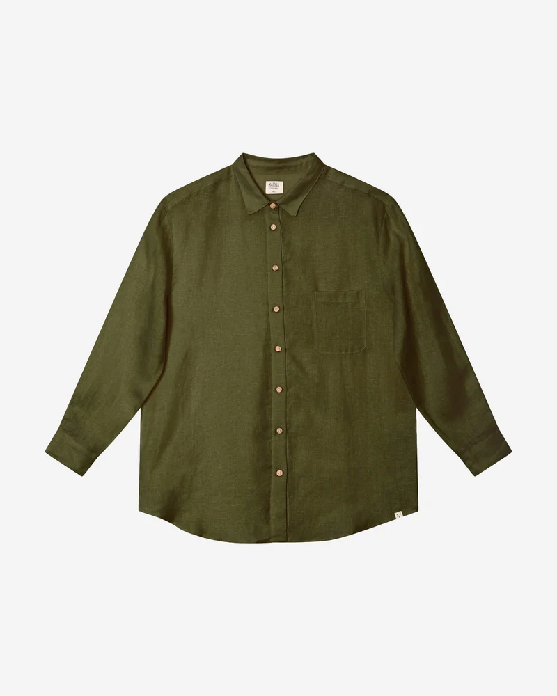 Olivgrünes Leinenhemd aus 100% Leinen von Matona