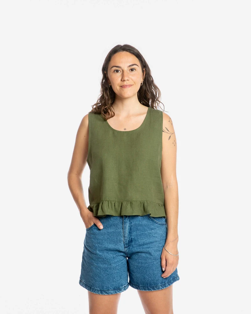 Olivgrünes Top Gathered aus Bio-Baumwolle von Matona