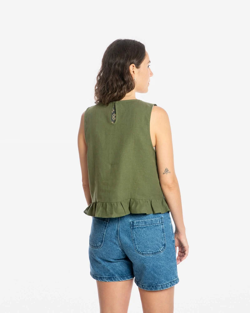 Olivgrünes Top Gathered aus Bio-Baumwolle von Matona