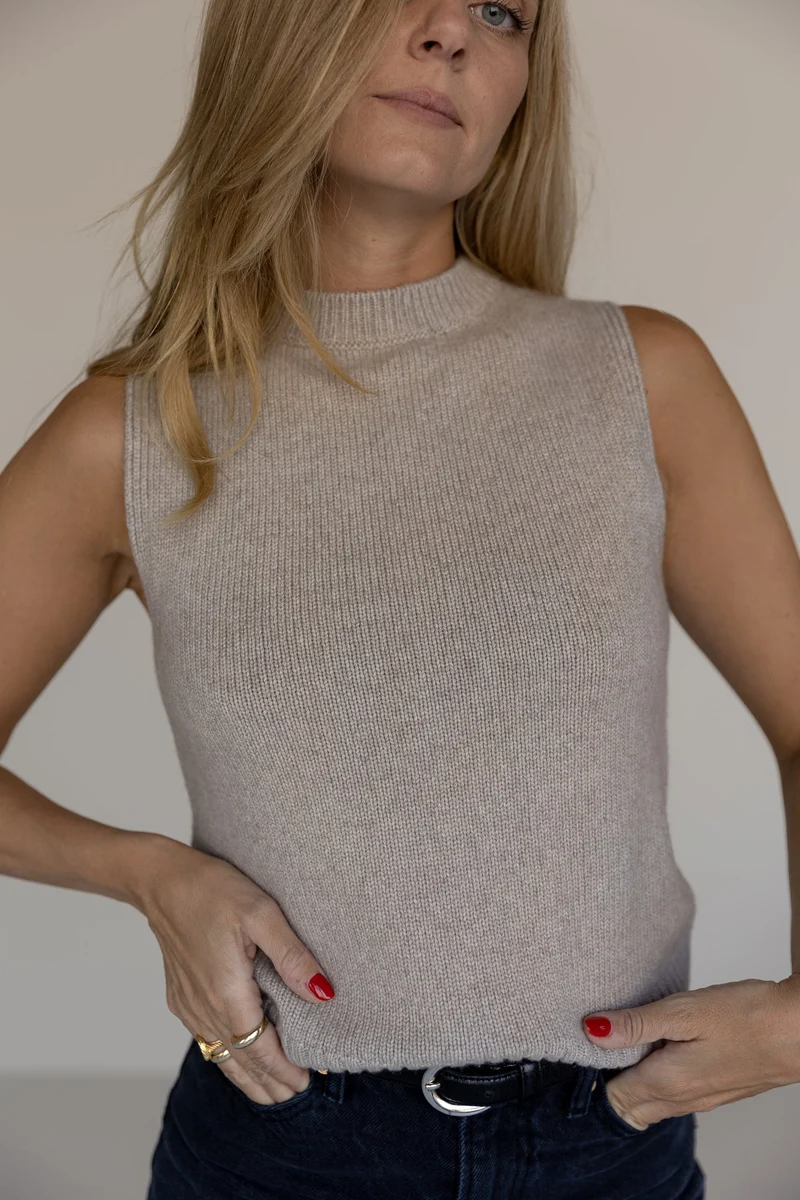 Mock Neck Tank Cashmere/Silk Greige von Pura Clothing