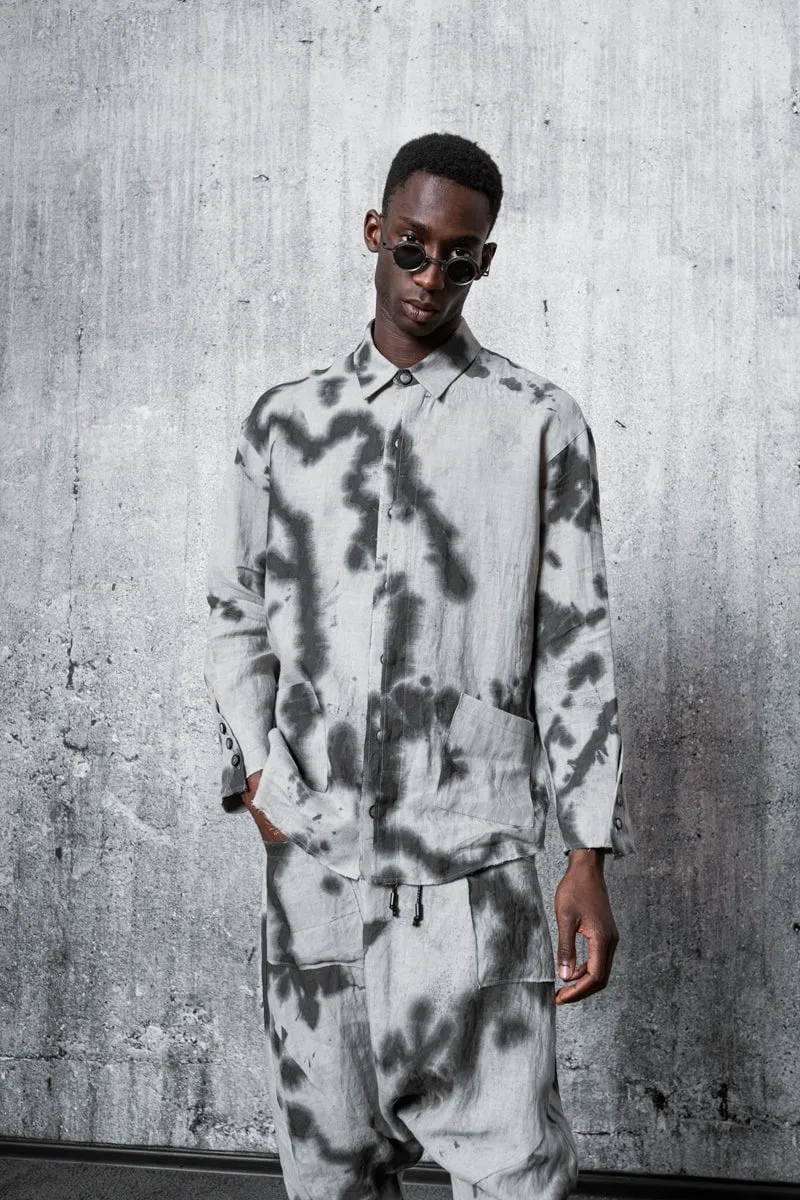 eigensinnig wien | Thoreau | Außergewöhnliche Designer Leinen Hemdjacke mit grauem Muster