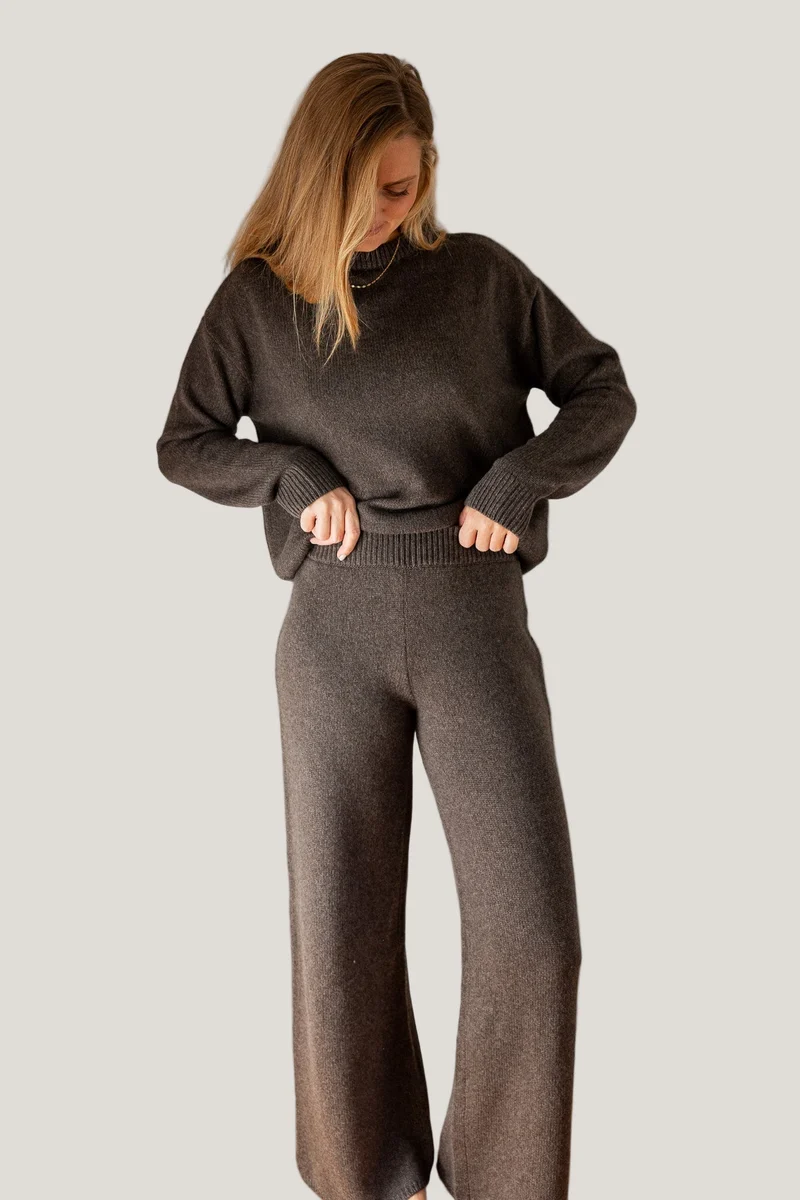Wide Leg Pants Cashmere/Silk Brown von Pura Clothing