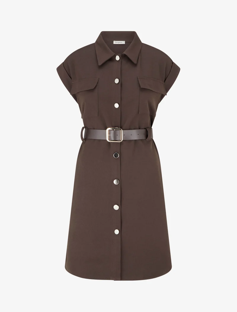 A-Linien-Hemdkleid mit kurzen Ärmeln - Braun