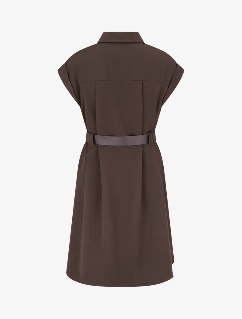 A-Linien-Hemdkleid mit kurzen Ärmeln - Braun