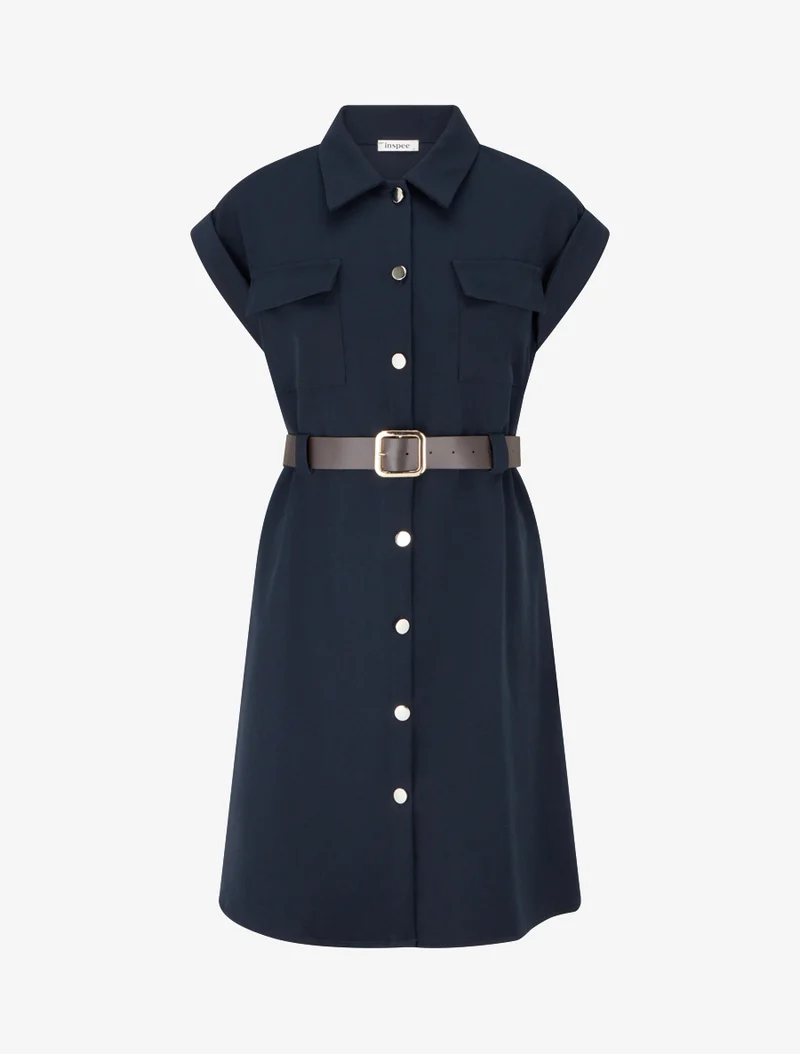 A-Linien-Hemdkleid mit kurzen Ärmeln - Marine