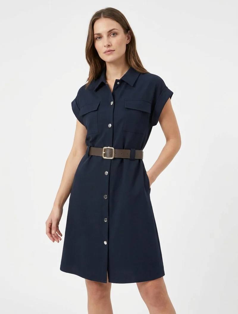A-Linien-Hemdkleid mit kurzen Ärmeln - Marine