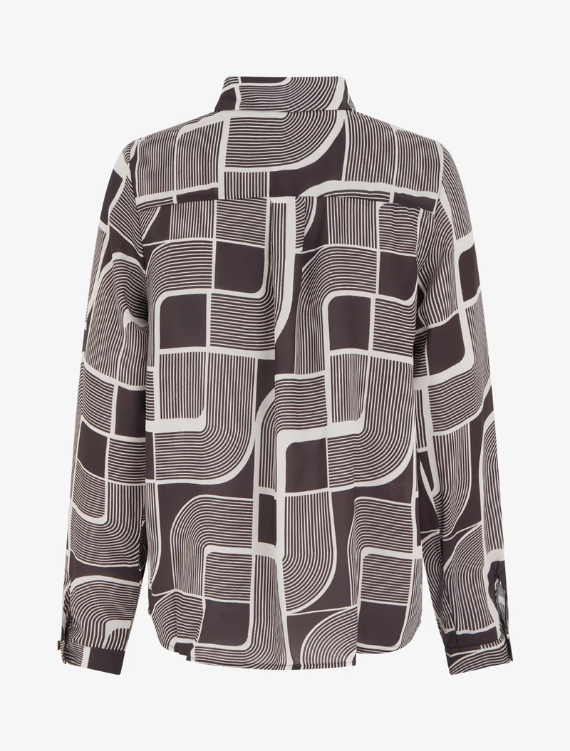 Transparente fließende Bluse mit grafischem Druck - Schokolade