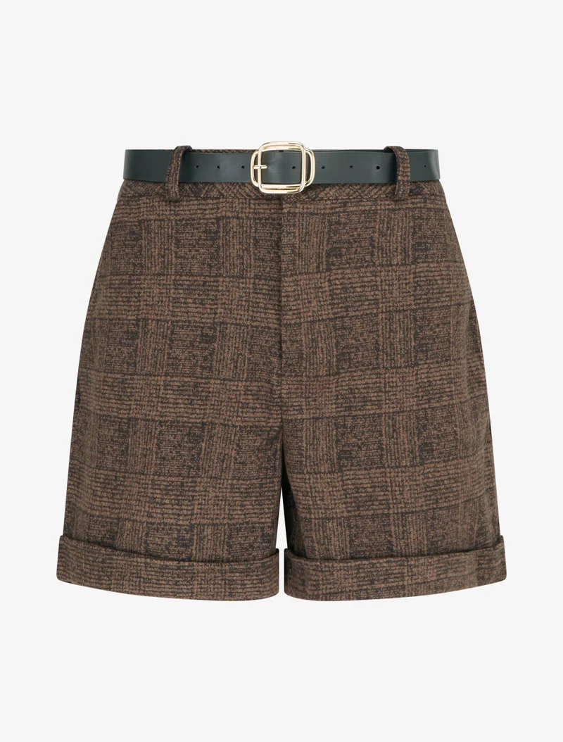Umschlagshorts mit Tartan-Muster - Braun