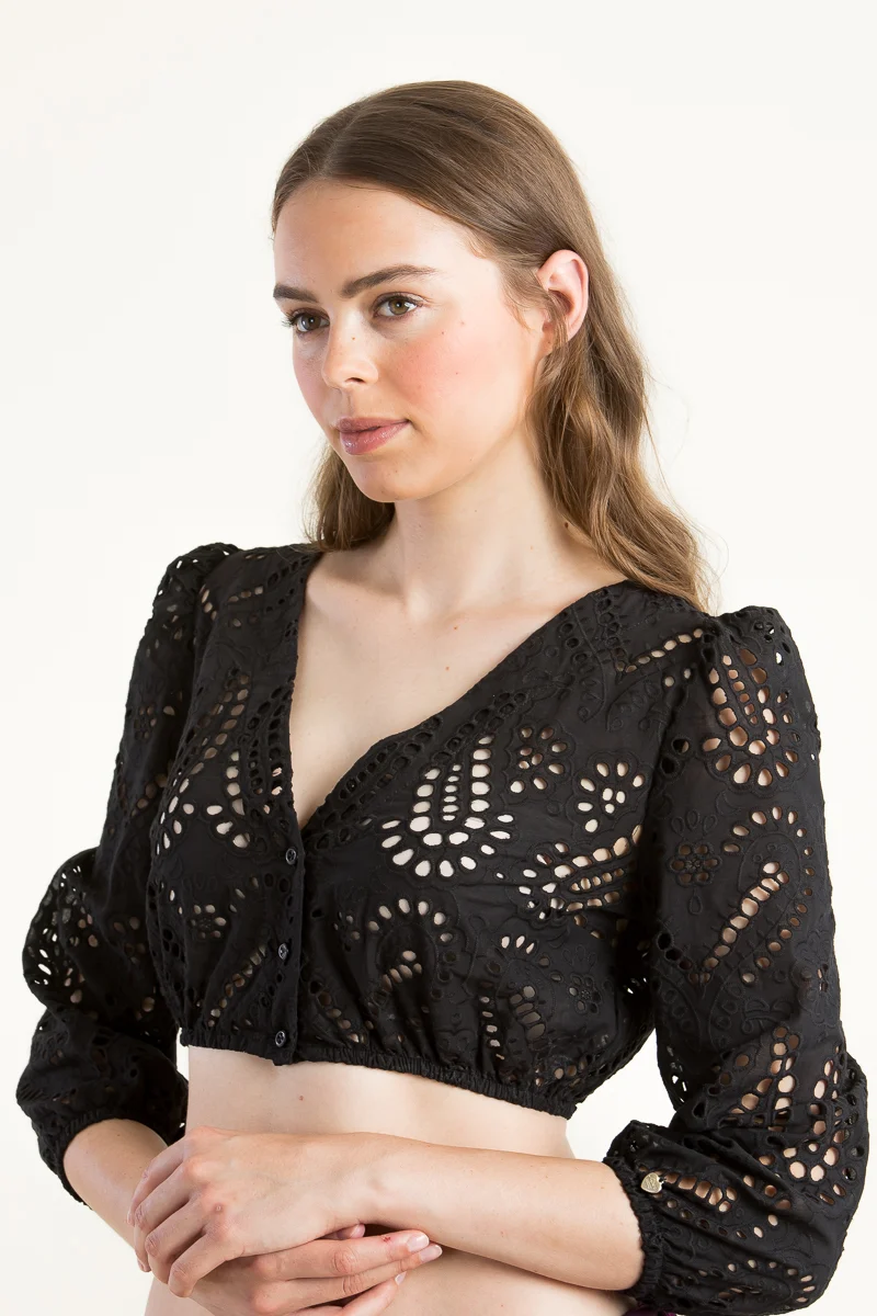 Alpenherz Dirndlbluse Lou Puffarm Schwarz