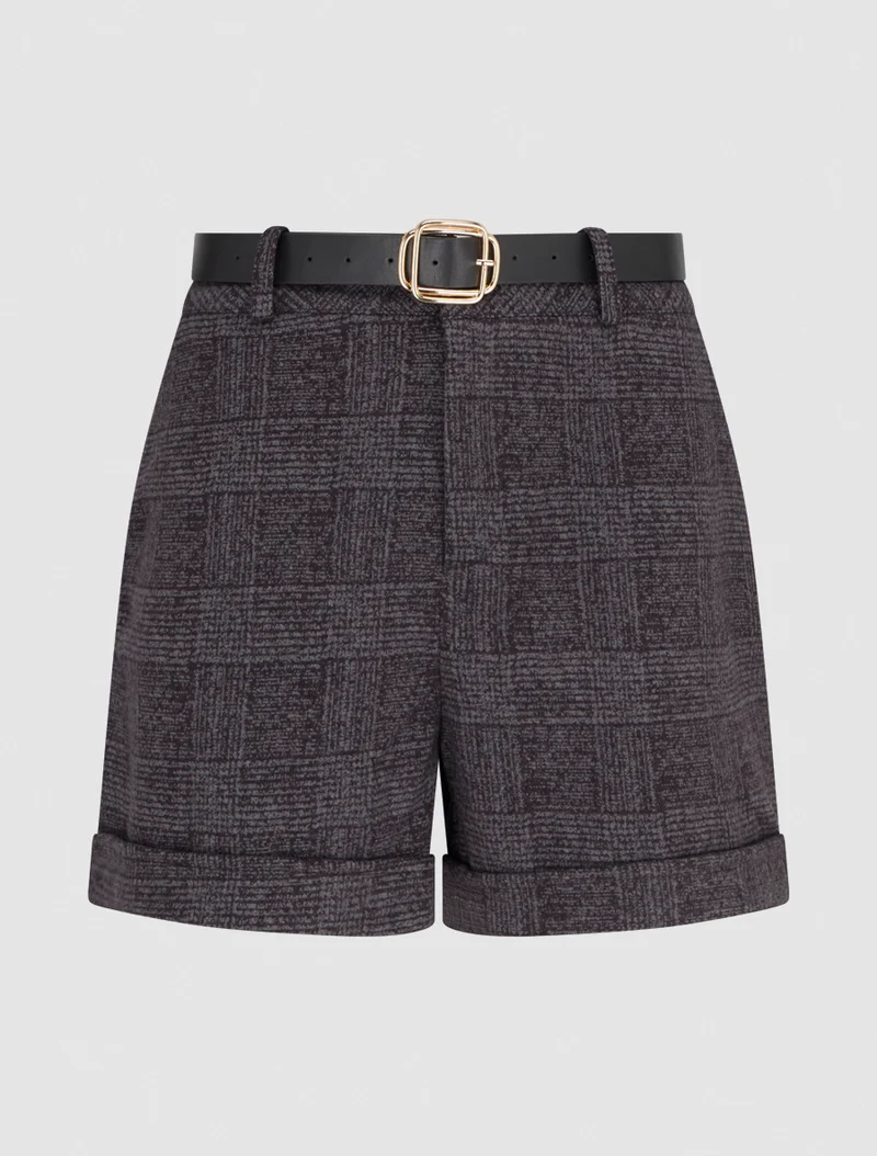Umschlagshorts mit Tartan-Muster - Grau