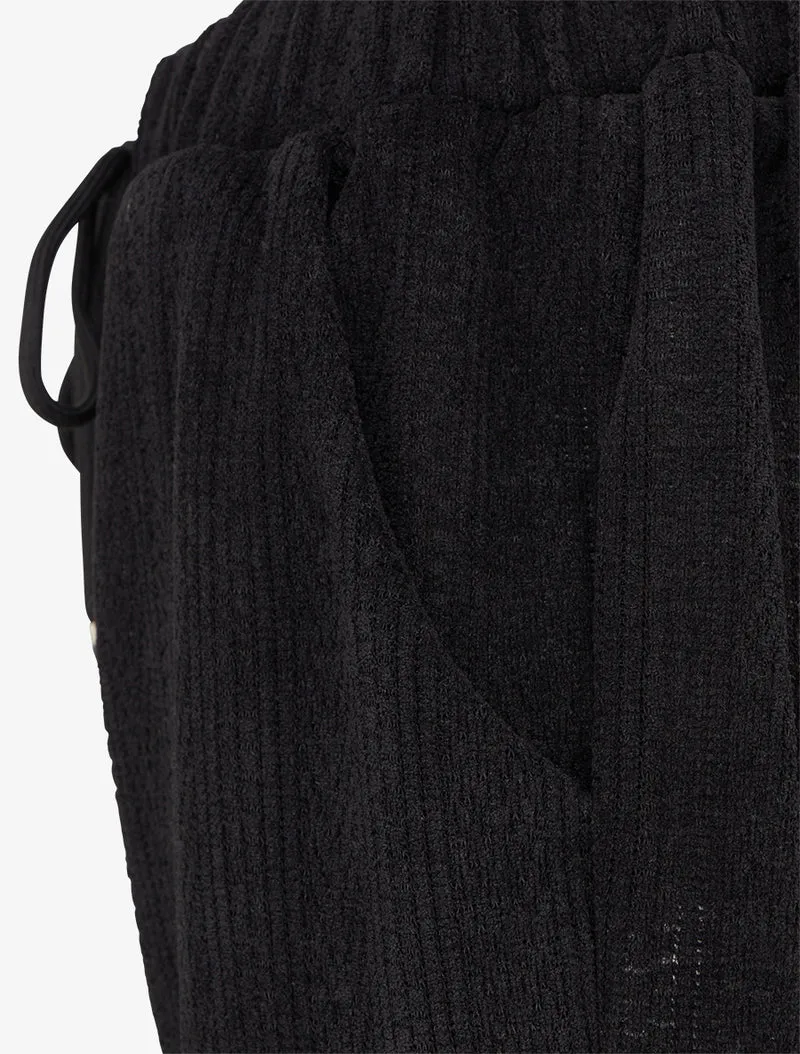 Gerade geschnittene Hose aus Samt im Strickstil - Schwarz