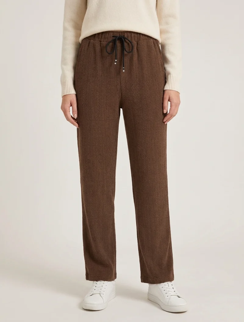 Gerade geschnittene Hose aus Samt im Strickstil - Braun