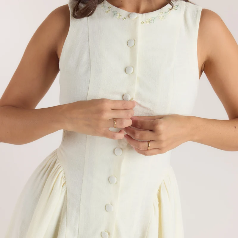 Besticktes Minikleid - Crèmefarbe