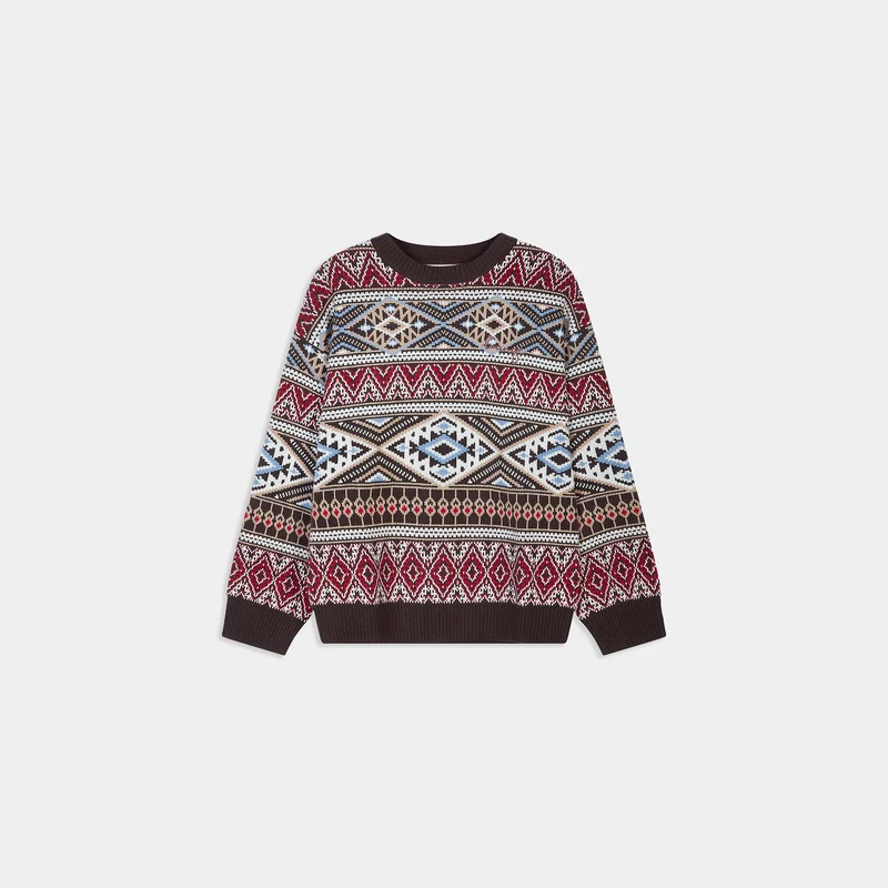 Norweger Strickpullover - Braun/Rot