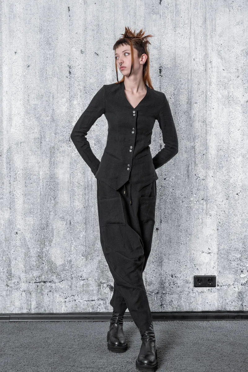 eigensinnig wien | Ada | Schwarze Blusenjacke für Damen aus Leinen