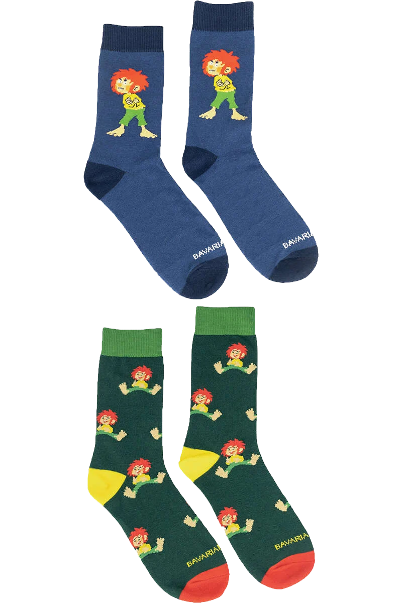 2 Paar Socken in Sockenbox für Damen und Herren - mit Pumuckl