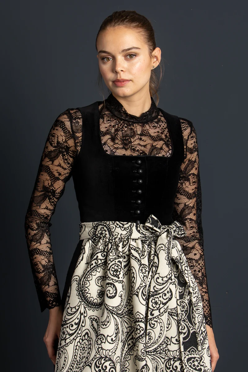 Almliebe Samtdirndl Wunda schwarz/weiß