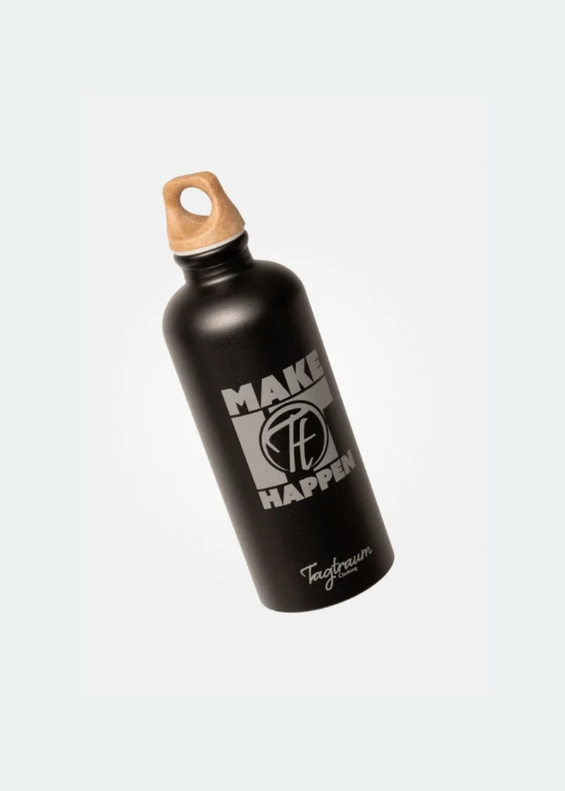Schwarze Trinkflasche Make it happen von Tagtraum Clothing