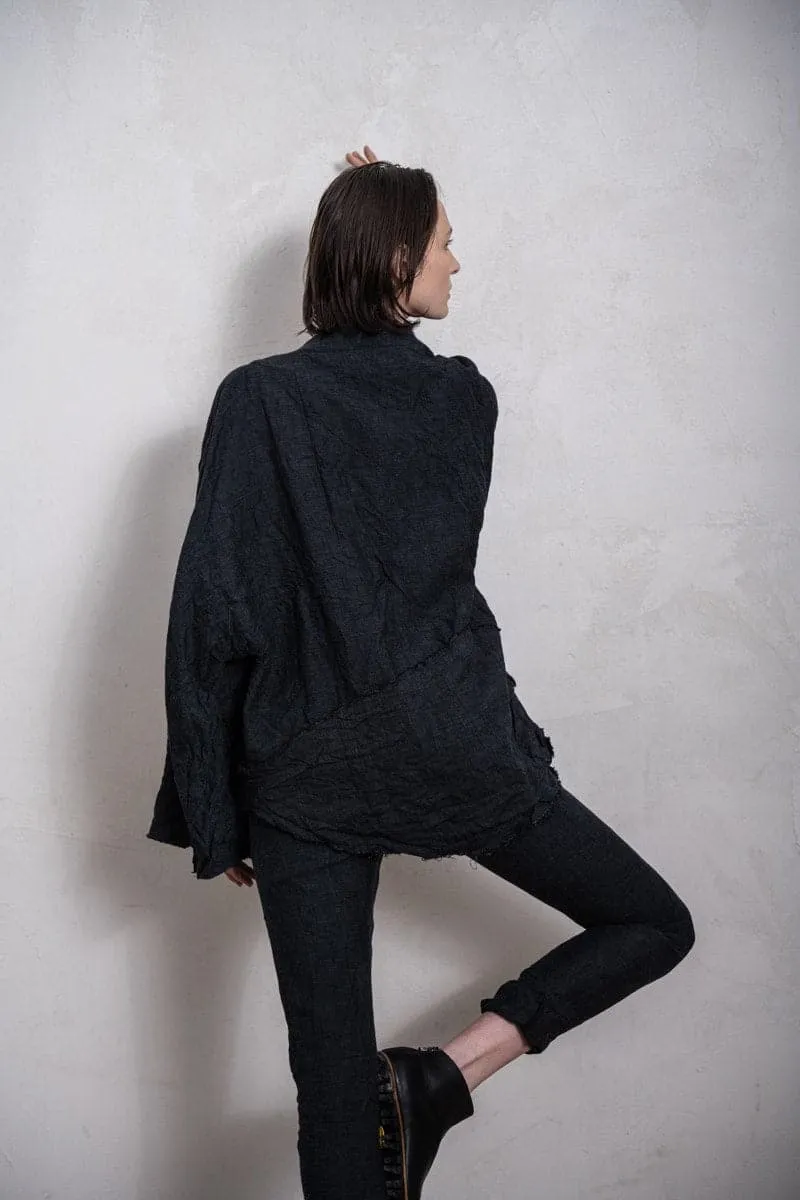 eigensinnig wien | Hemingway | Extravagante Kimono Jacke aus Leinen in anthrazit