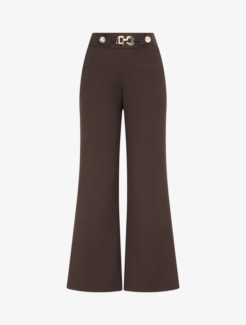 Weite Hose mit hoher Taille und Schmuck - Braun