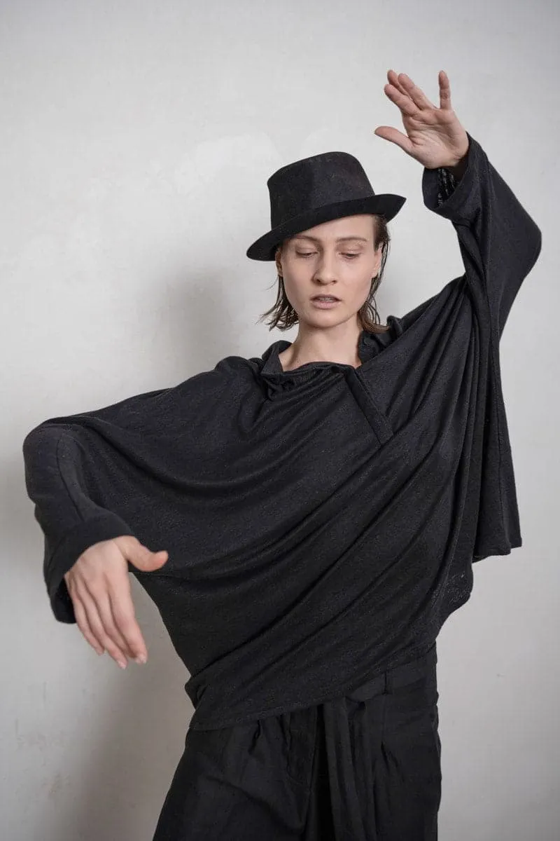 eigensinnig wien | Cicero | Außergewöhnliche Oversize Bluse aus Leinen in Schwarz