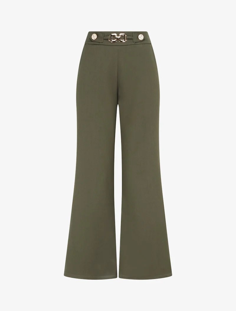 Weite Hose mit hoher Taille und Schmuck - Kaki