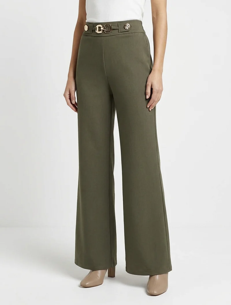 Weite Hose mit hoher Taille und Schmuck - Kaki