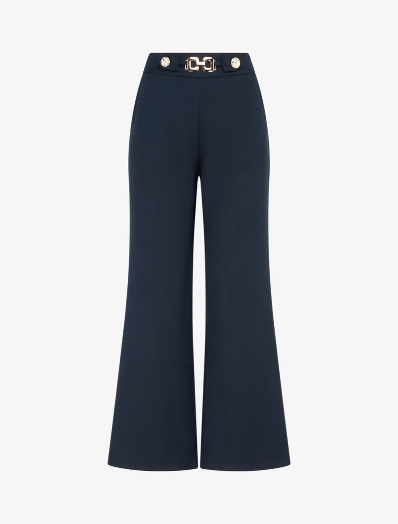 Weite Hose mit hoher Taille und Schmuck - Marine