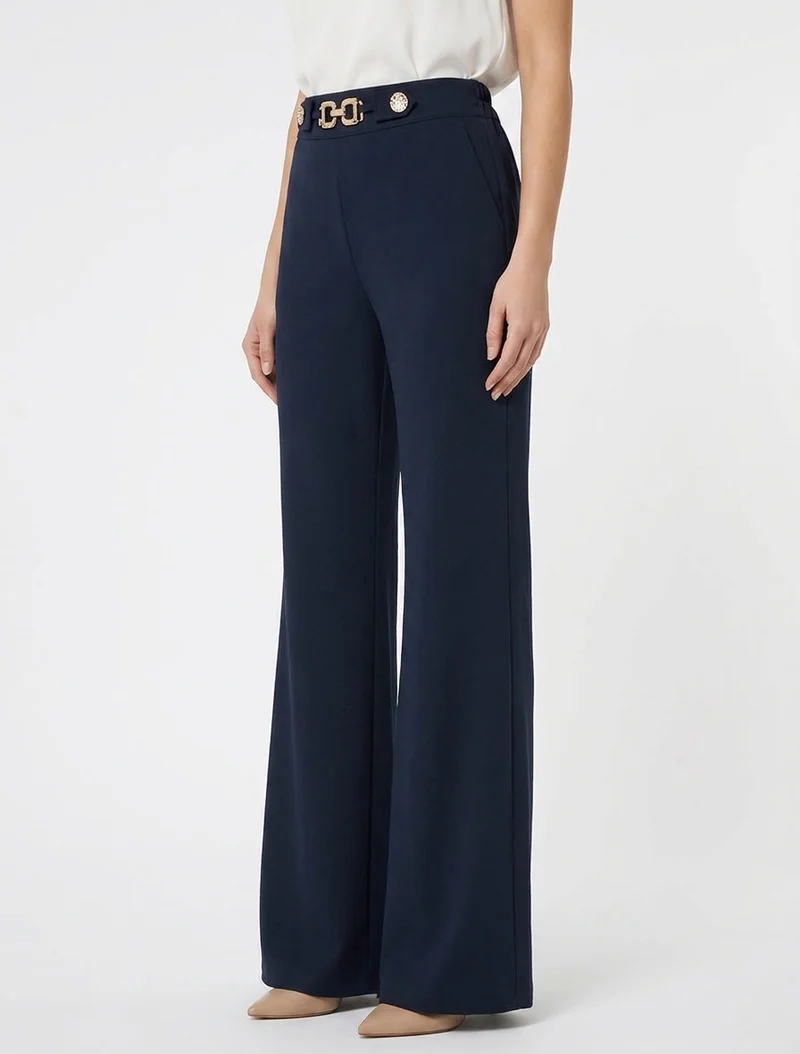 Weite Hose mit hoher Taille und Schmuck - Marine