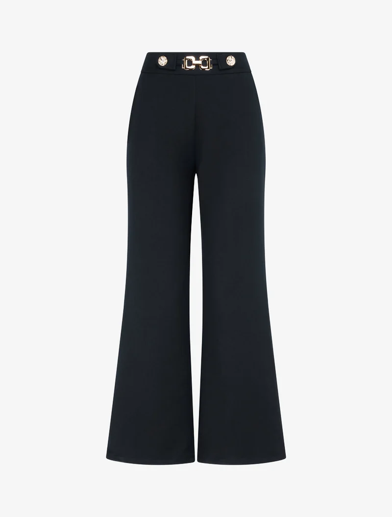 Weite Hose mit hoher Taille und Schmuck - Schwarz