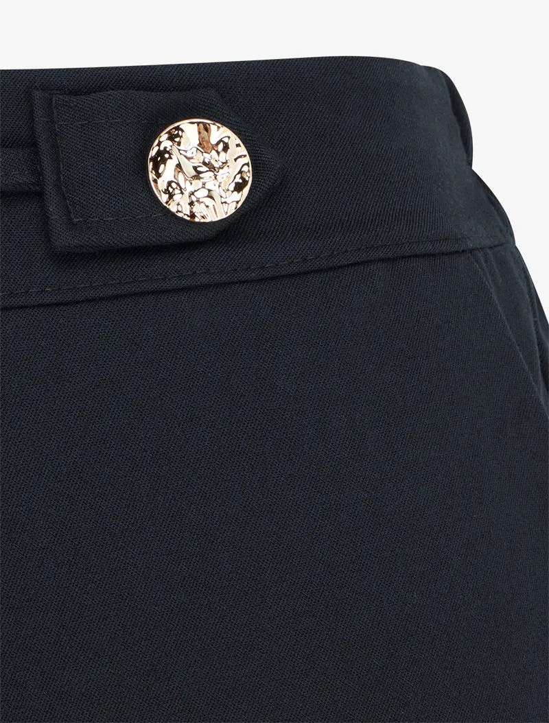 Weite Hose mit hoher Taille und Schmuck - Schwarz