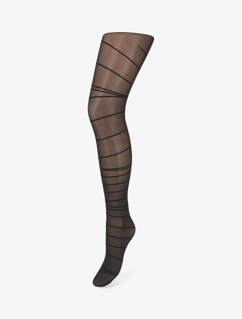 Gestreifte bedruckte Strumpfhose aus Voile - Schwarz
