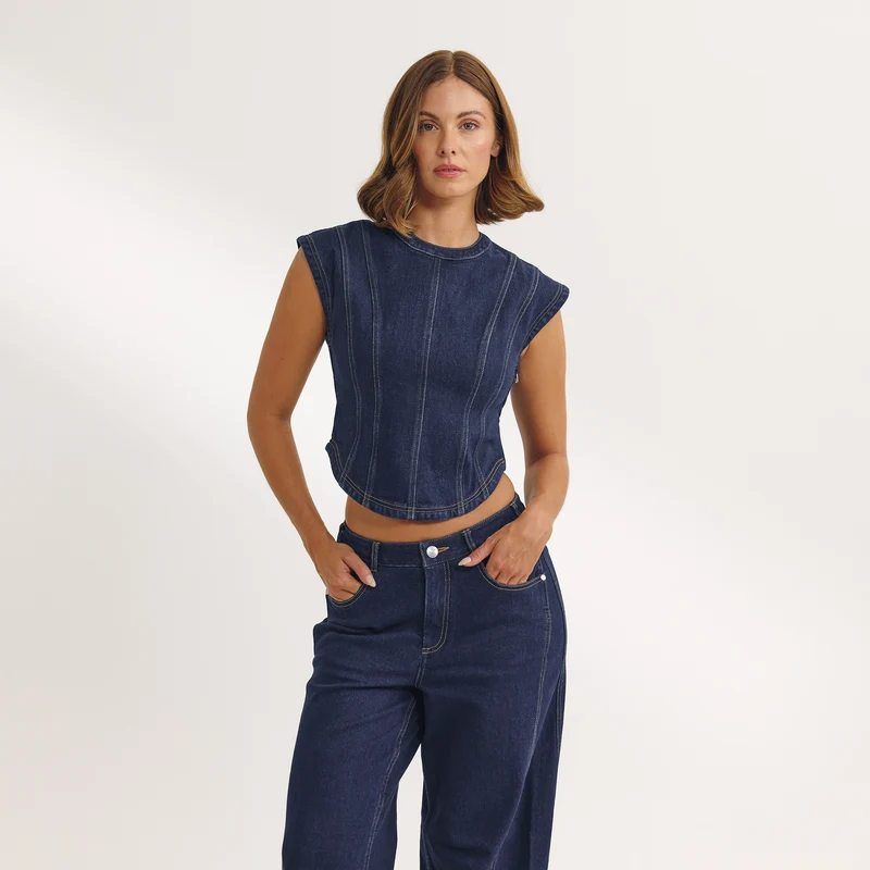 Tailliertes Denim-Oberteil - Indigo