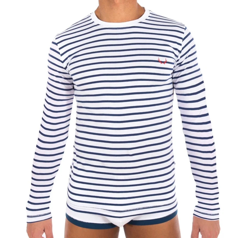 Weiss-blau gestreiftes, langärmeliges T-Shirt aus Bio-Baumwolle von Bluebuck