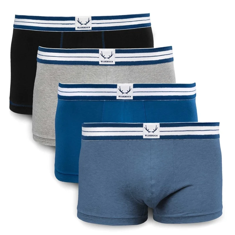 4 boxers homme classiques bleu, noir, gris en coton bio