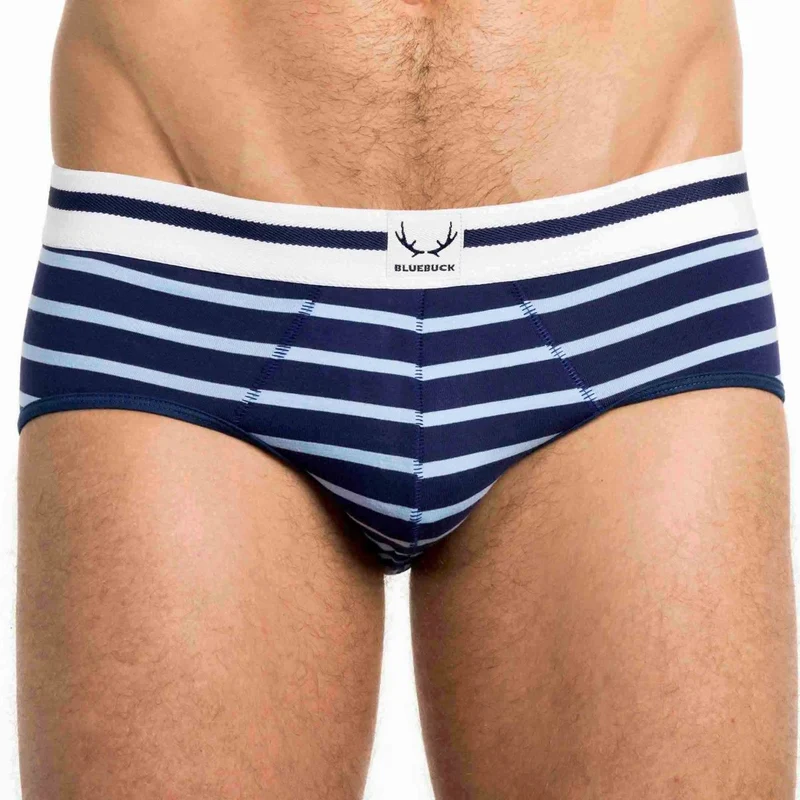 Dunkel-hellblau gestreifte Unterhose aus Bio-Baumwolle von Bluebuck